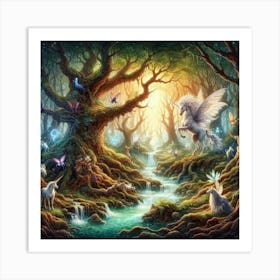 Unicorns In The Forest art Art Print