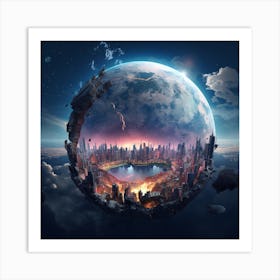 Igiracer Broken In Half Planet With Amazing City Inside 7 Art Print