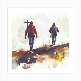 Watercolor Of Two Hikers Art Print