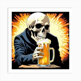 Skeleton Drinking Beer 2 Art Print