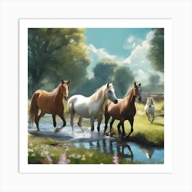 0 A Group Of Horses Of Various Types Walking In The Esrgan V1 X2plus 1 Art Print