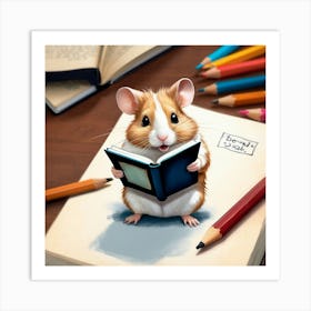 Hamster Reading A Book 8 Art Print