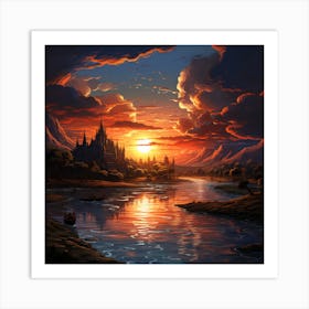 Sunset Over The River Art Print