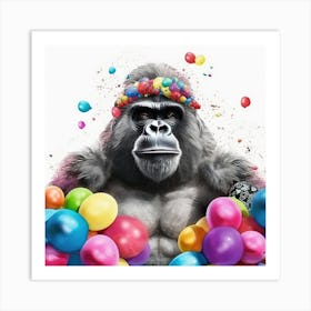 Gorilla With Balloons 3 Art Print