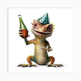 Lizard Holding A Bottle Art Print