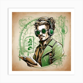 Steampunk Man With Headphones Art Print