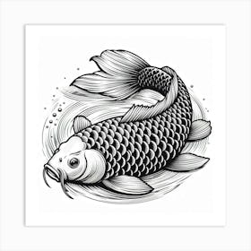 Line Art koi carp 3 Art Print