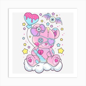 Limited Edition Kawaii Pastel Goth Cute Creepy Bear Art Print