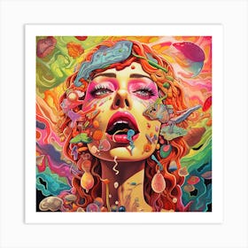 A colourful painting of the girl open her mouth show her emotions Art Print