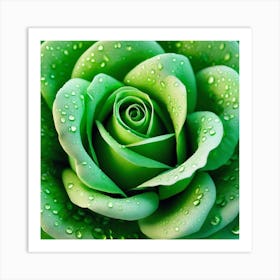 Green Rose With Water Droplets Art Print