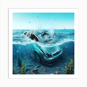 Car Crash in Ocean Art Print