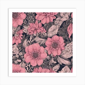 Pink Flowers On A Black Background Art Print