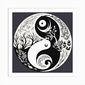 Yin Yang,Yin And Yang Symbol With Natural Elements Representing Balance And Harmony Art Print