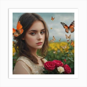 Beauty, butterflies and roses  Art Print