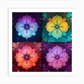 Set Of Four Colorful Flowers Art Print