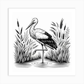 Line Art stork Art Print