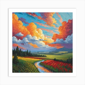 A Landscape Painting With , sun rase pic cell art print Art Print