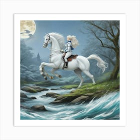 White Horse In The Moonlight Art Print