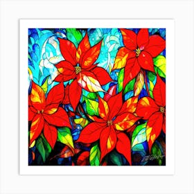 Poinsettias At Christmas - Red Holiday Flowers Art Print