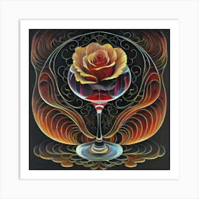A rose in a glass of water among wavy threads 1 Art Print