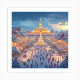 Christmas Village in Laos Art Print