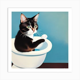 Cat In The Toilet Art Print