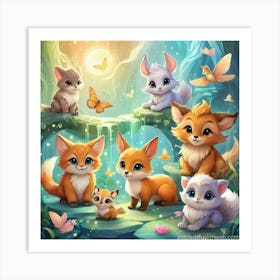 Cute wall decor of Squirrels and Foxes Art Print