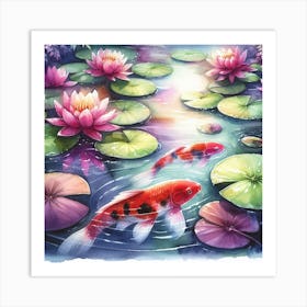 Koi Fish In Pond 1 Art Print