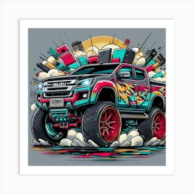 Isuzu Pickup Truck Vehicle Colorful Comic Graffiti Style Art Print