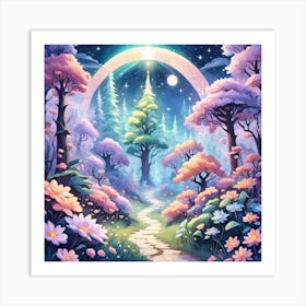 A Fantasy Forest With Twinkling Stars In Pastel Tone Square Composition 440 Art Print