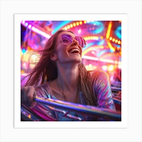 Happy Young Woman At Amusement Park Art Print