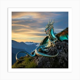 Firefly Majestic Iridescent Dragon On Mountain Peak 58629 (2) Art Print