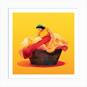 Illustration Of A Woman In A Basket 3 Art Print