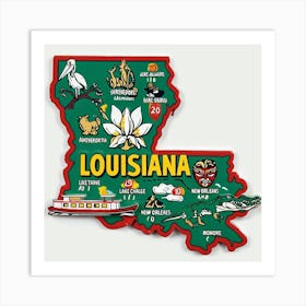 Louisiana Map Art Print