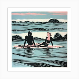 'Surfing Couple' Art Print