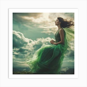 Girl In A Green Dress Art Print