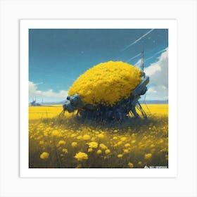 Yellow Flowers In Field With Blue Sky Professional Ominous Concept Art By Artgerm And Greg Rutkows Art Print