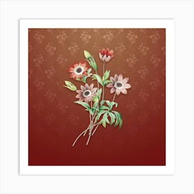 Vintage Broad Leaf Anemone Botanical on Falu Red Pattern n.2121 Art Print