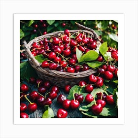 Cherry Basket In The Garden Art Print