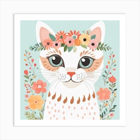Floral Baby Cat Nursery Illustration (4) Art Print