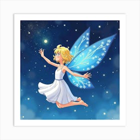 Beautiful Sylph In A Starlit Sky, Watercolor 1 Art Print