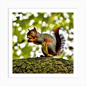 Squirrel On Moss Stock Photo Art Print