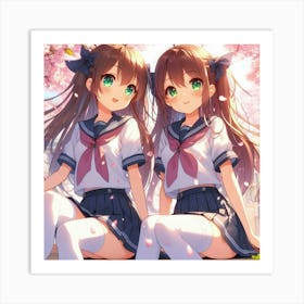 Two Girls In School Uniforms 1 Art Print