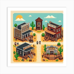 8-bit western town Art Print