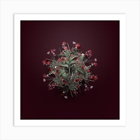 Vintage Maranta Arundinacea Flower Wreath on Wine Red n.0304 Art Print