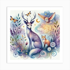 Deer And Owl Art Print
