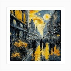 Starry Night, Urban Street Van Gogh Style Art Print Art Print