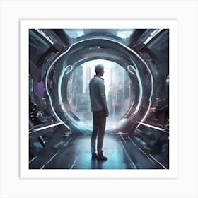 Futuristic Man In Futuristic Tunnel Art Print