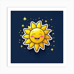 Lovely smiling sun on a blue gradient background 82 Art Print