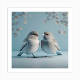 Firefly A Modern Illustration Of 2 Beautiful Sparrows Together In Neutral Colors Of Taupe, Gray, Tan (77) Art Print